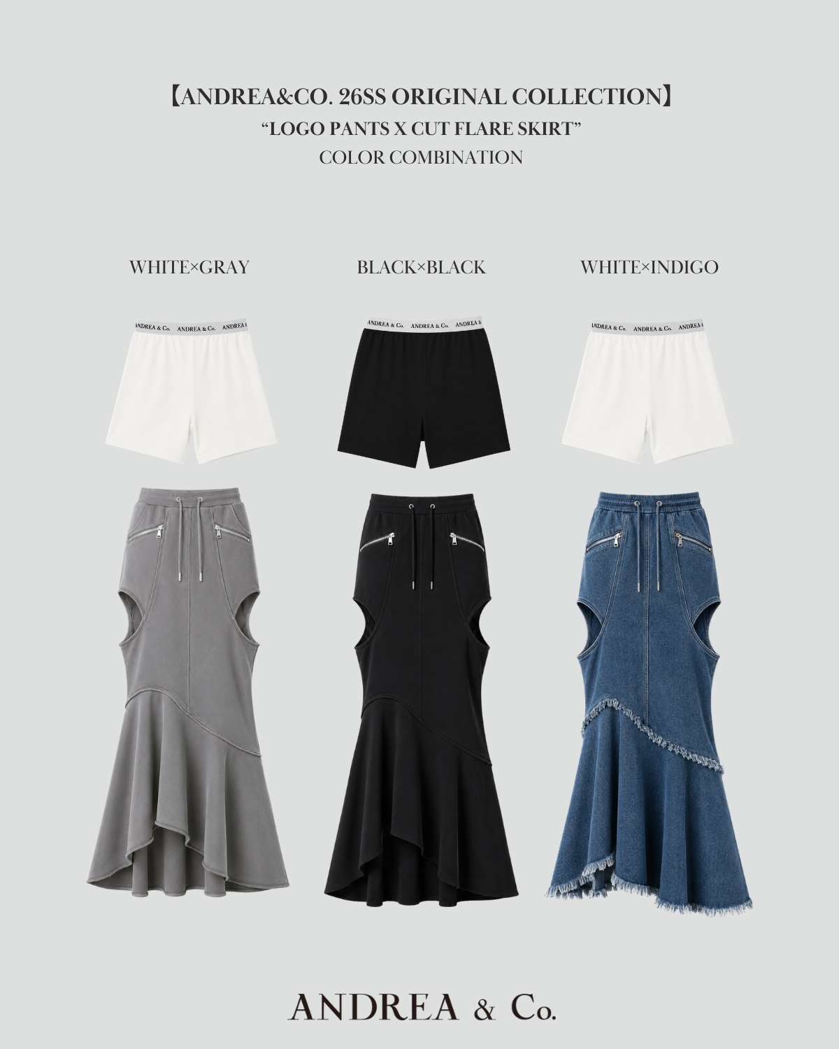 LOGO PANTS X CUT FLARE SKIRT – ANDREA&Co.